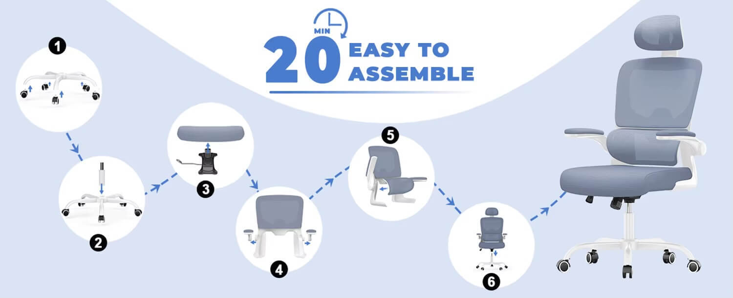 Ergonomic Office Chair with Lumbar Support, Home study room Office Desk Computer Chairs Adjustable Headrest and Flip-up Armrests chairs in blue