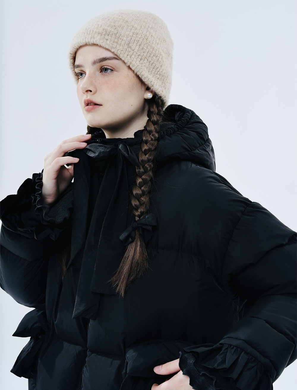 Duck Down Puff Coat   Women’s original Fall autumn and winter outwear white duck down long sleeves hooded parka jackets for woman in black Womens long bowknot pockets padded parker coats outerwear 