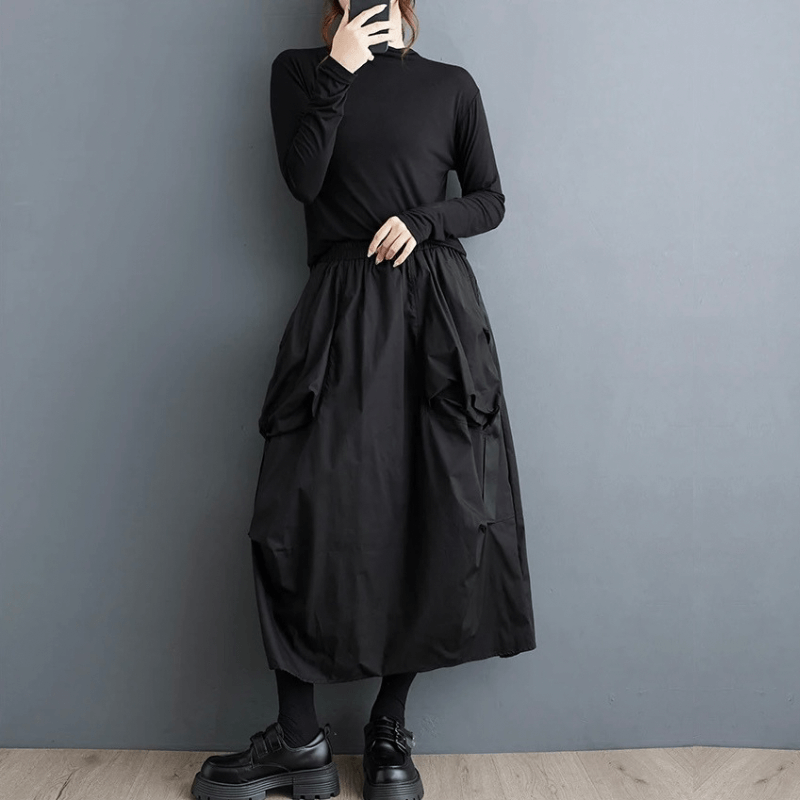 Folds Patchwork Skirt black