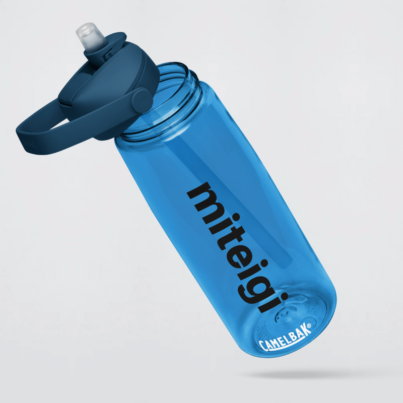 Flip Straw Water Bottle black logo blue