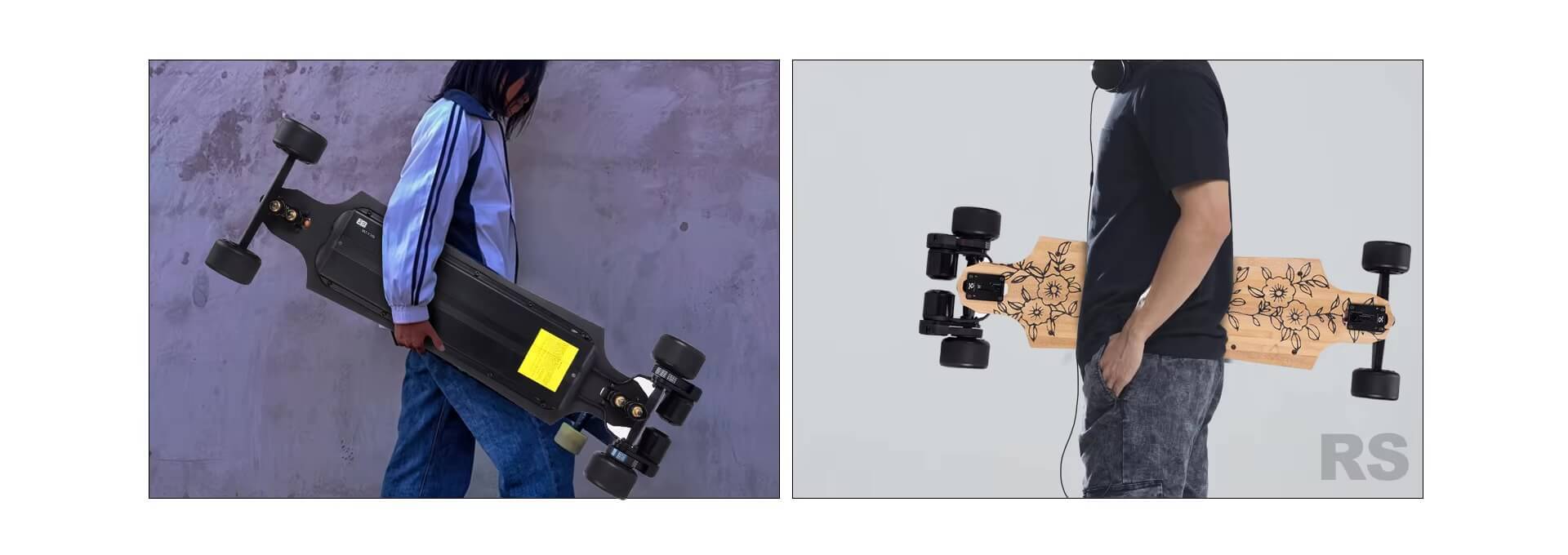 RS 105 Electric Skateboards & Longboards Dual 4000W 6368 Motors Range 31 Miles/50 Kilometers Top Speed 26MPH/42KMPH Skateboarding Sports equipment in light brown