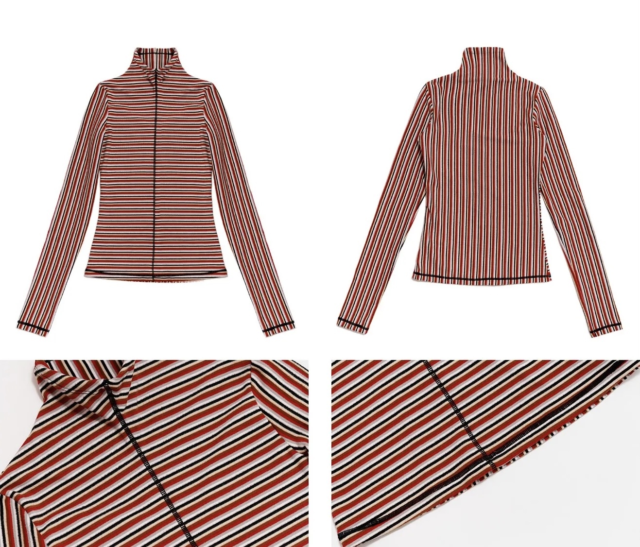 Women&rsquo;s woman womens petite-, tall-, plus-, size Versatile Long sleeves Slim Fit Casual High mockneck Collar Base Layer Top Inner Wear Thermal Striped T-Shirts in orange stripes