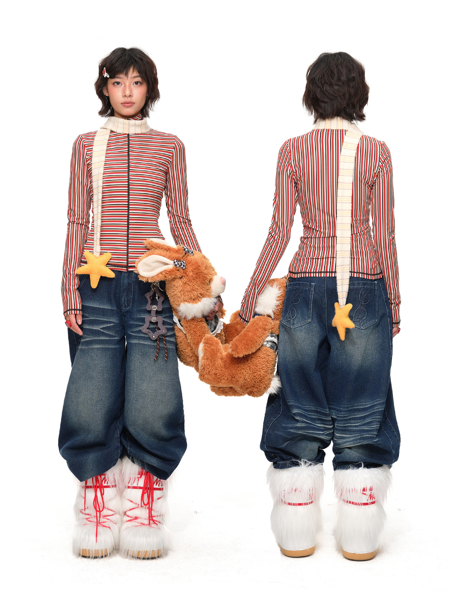 Women&rsquo;s woman womens petite-, tall-, plus-, size Versatile Long sleeves Slim Fit Casual High mockneck Collar Base Layer Top Inner Wear Thermal Striped T-Shirts in orange stripes