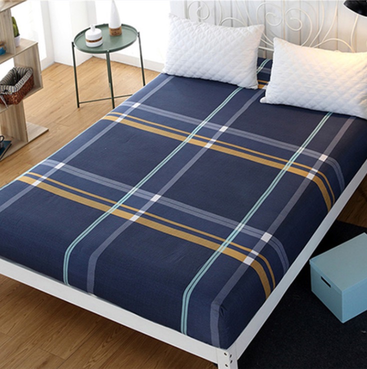 Fitted Check Bed Sheet in Dark a Royal Blue goldene white plaid