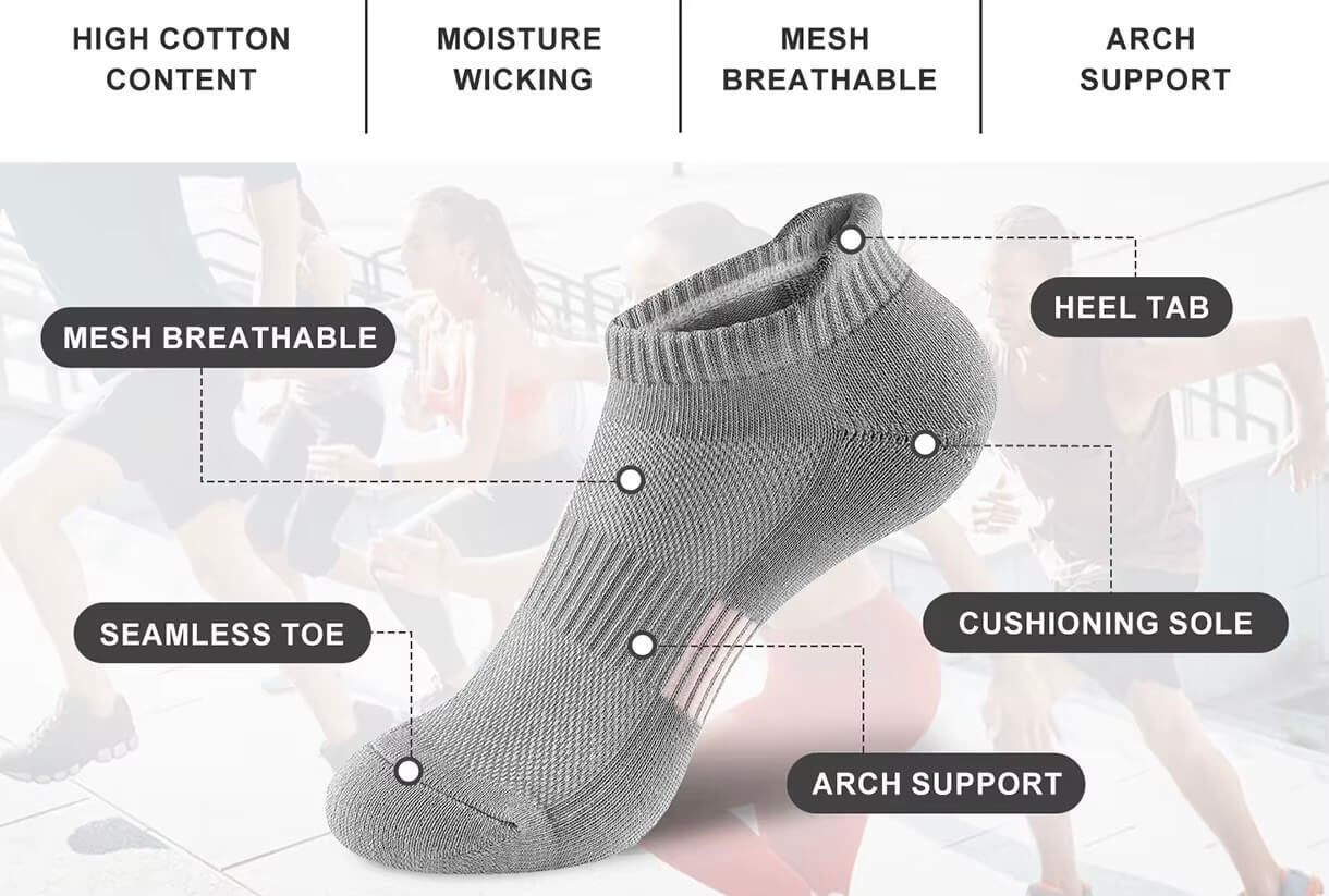 Genflex gender neutral genderful Unisex Men’s man mens Women’s woman womens 5 pairs of plus size mesh breathable running thin Sports fitness activewear flip easy heal lip grab helper aid ankle crew socks In light Gray grey 5-Pairs (5-Pack)