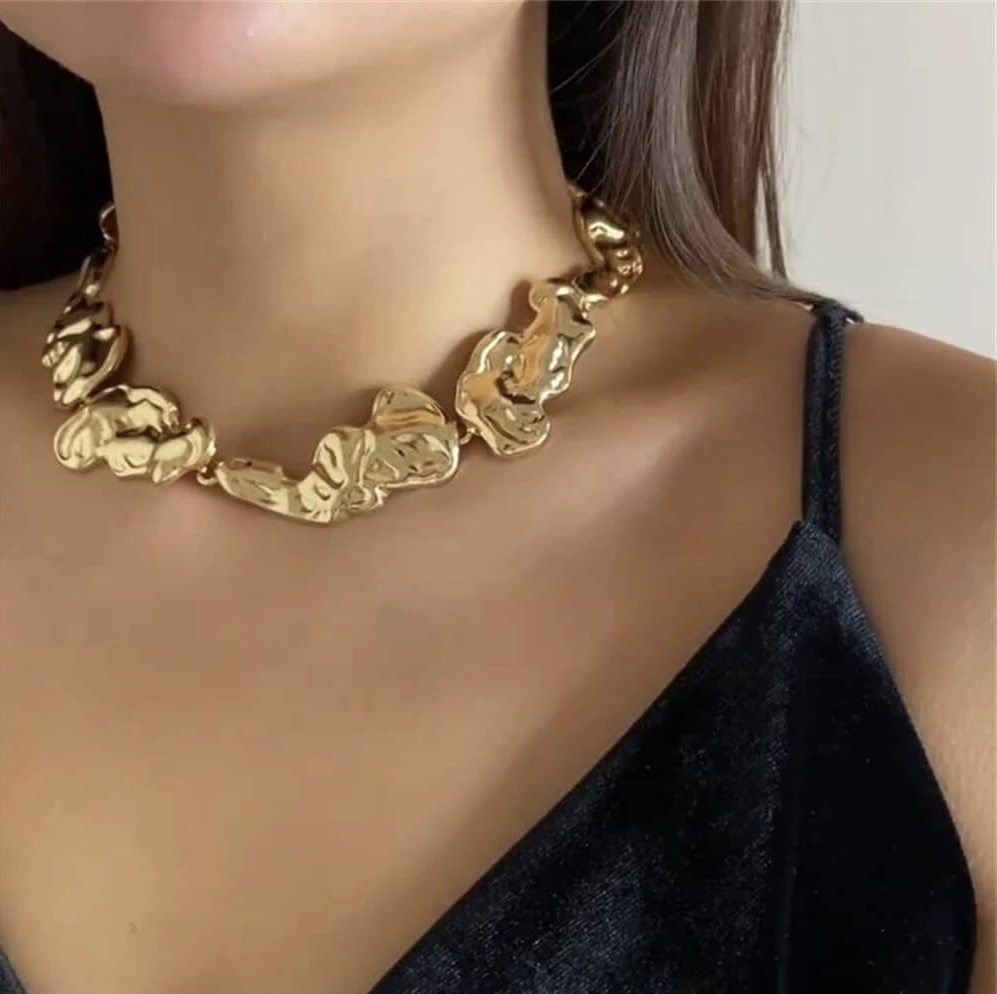 Women’s woman womens Unique Exaggerated chunky irregular big creative thick Gold and Silver color metal chain choker Fashion necklaces Jewelry Gift Jewellery in gold
