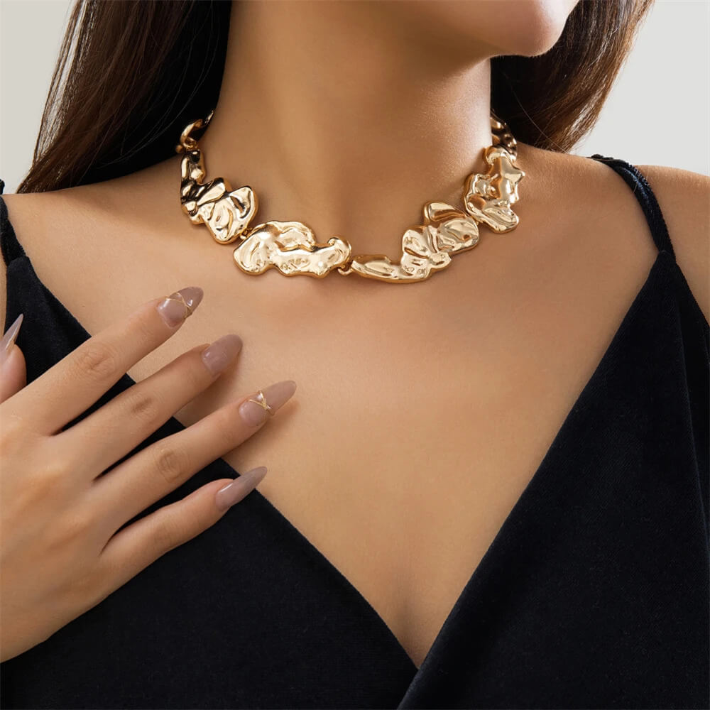 Women’s woman womens Unique Exaggerated chunky irregular big creative thick Gold and Silver color metal chain choker Fashion necklaces Jewelry Gift Jewellery in gold