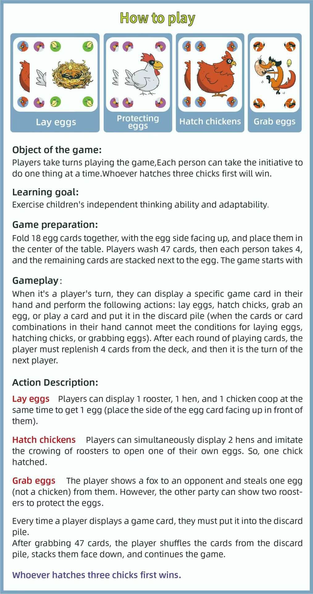 Chicken Chiu Chiu Board Game Grow Up Kids Without Children Hot 5-8 Years Old Casual Party Card Games Intellectual Children Educational Toys Gift