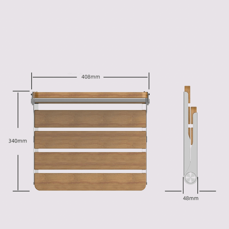 Folding Shower Chair   Solid wooden and metal wall-mounted bath seats Creative barrier-free Modern home porch foyer entryway entranceway shoe changing stools in light wood color