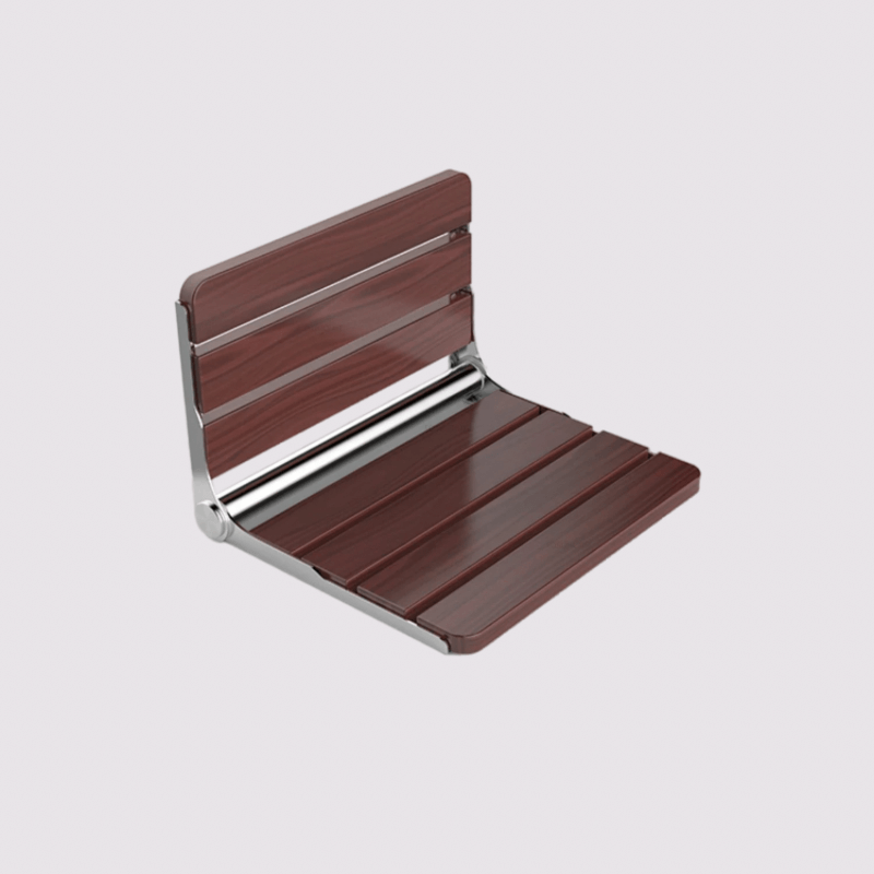 Folding Shower Chair   Solid wooden and metal wall-mounted bath seats Creative barrier-free Modern home porch foyer entryway entranceway shoe changing stools in dark wood color