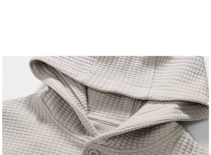 Oversized Waffle Hoodie Cardigan  Solid genderful women’s long sleeves button up sweatshirt for woman Vintage cotton-blend cardigans coats Hooded loose fit trend womens outwear sweatshirts Unisex button-up pockets tall-, plus-, size anywear outerwear #B0053 in apricot