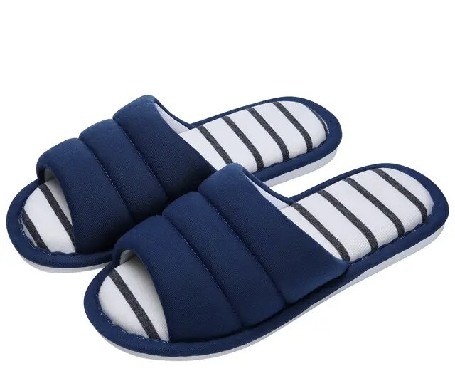 Cotton Open Toe Slippers  Women’s Indoor Soft Slipper Casual Flip Flop Ladies Home Slip-on Memory Foam Bedroom Flats Womens Shoes Footwear for Woman in Dark navy blue