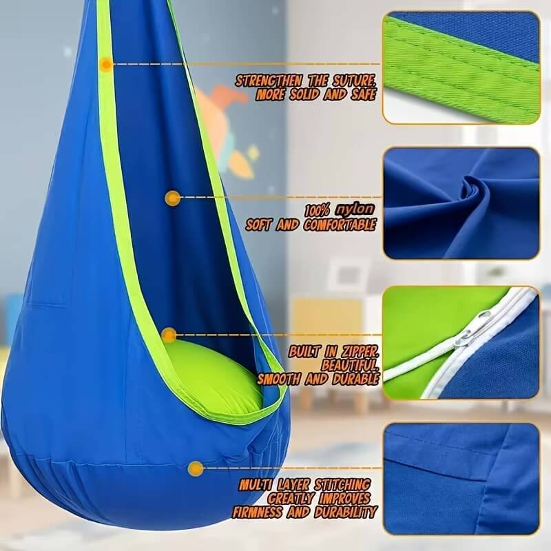 Swing Seat - Indoor/Outdoor garden Hanging Hammock Chair with Inflatable Pillow & Pocket in blue with light lime green