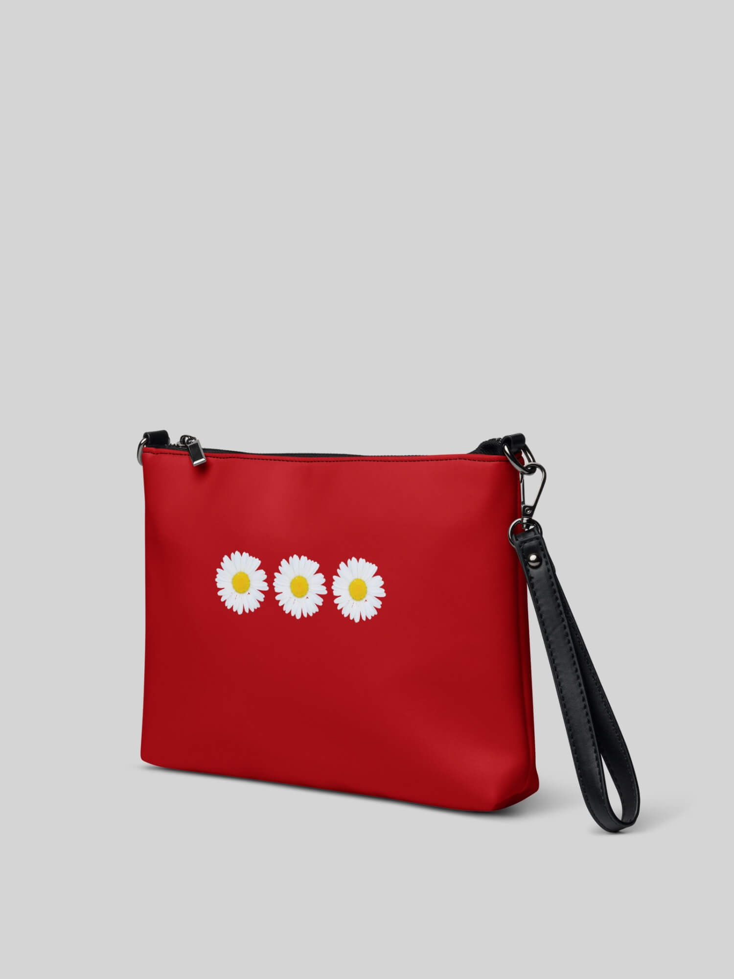 Daisy Crossbody Bag chili red   Women’s Classic Vintage PU faux vegan leather Belt miteigi Branded daisy floral Print Chest Bags Hip Hop Streetwear for Woman in red, with white yellow flowers, womens daisies handbags