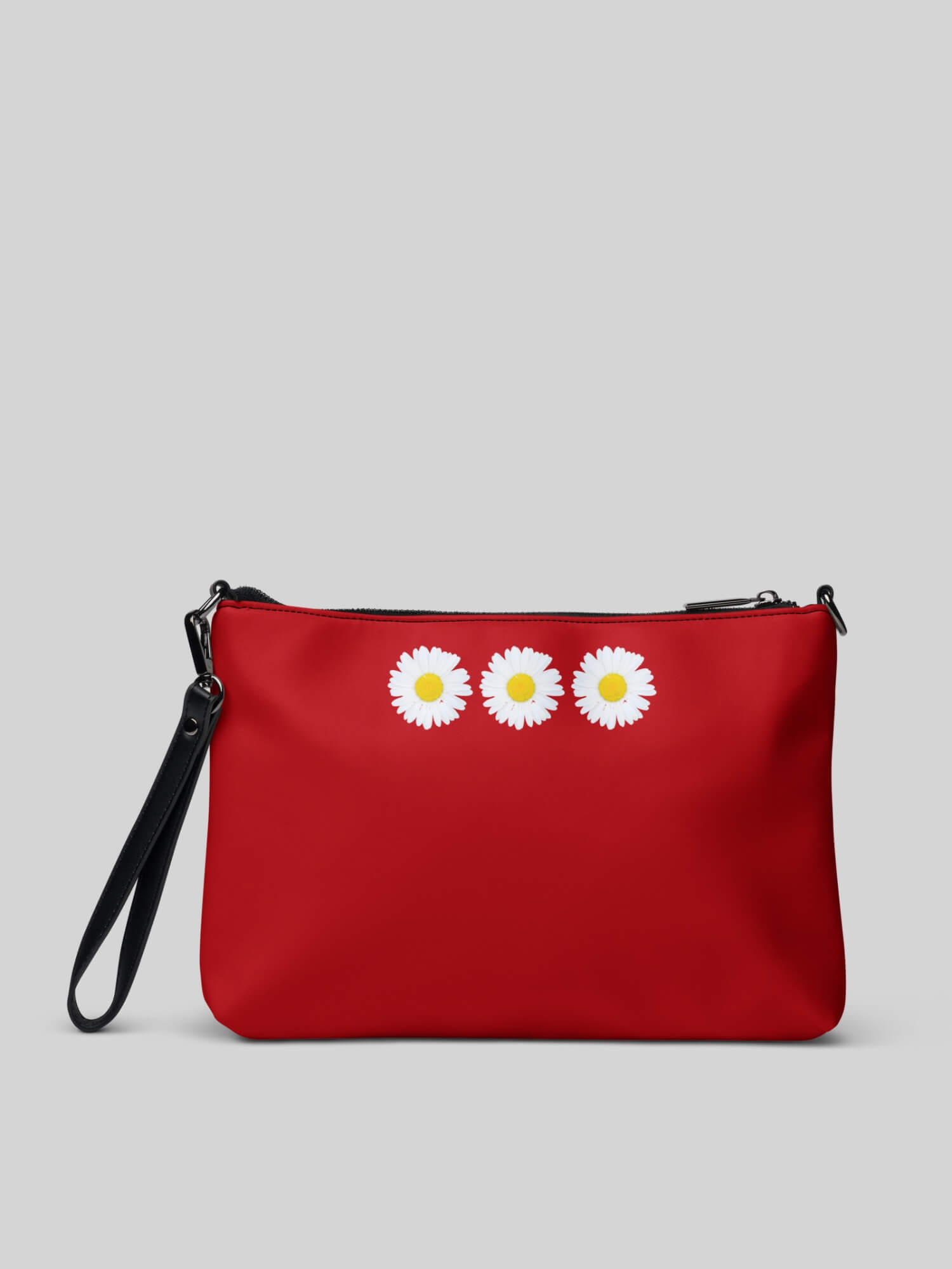 Daisy Crossbody Bag chili red   Women’s Classic Vintage PU faux vegan leather Belt miteigi Branded daisy floral Print Chest Bags Hip Hop Streetwear for Woman in red, with white yellow flowers, womens daisies handbags