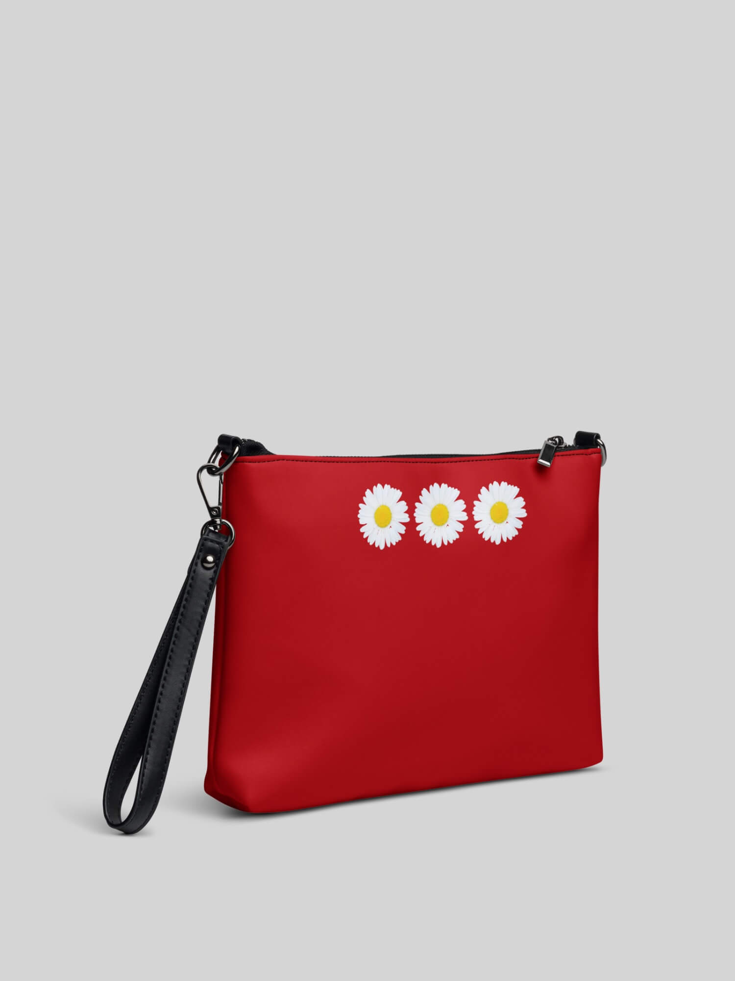 Daisy Crossbody Bag chili red   Women’s Classic Vintage PU faux vegan leather Belt miteigi Branded daisy floral Print Chest Bags Hip Hop Streetwear for Woman in red, with white yellow flowers, womens daisies handbags