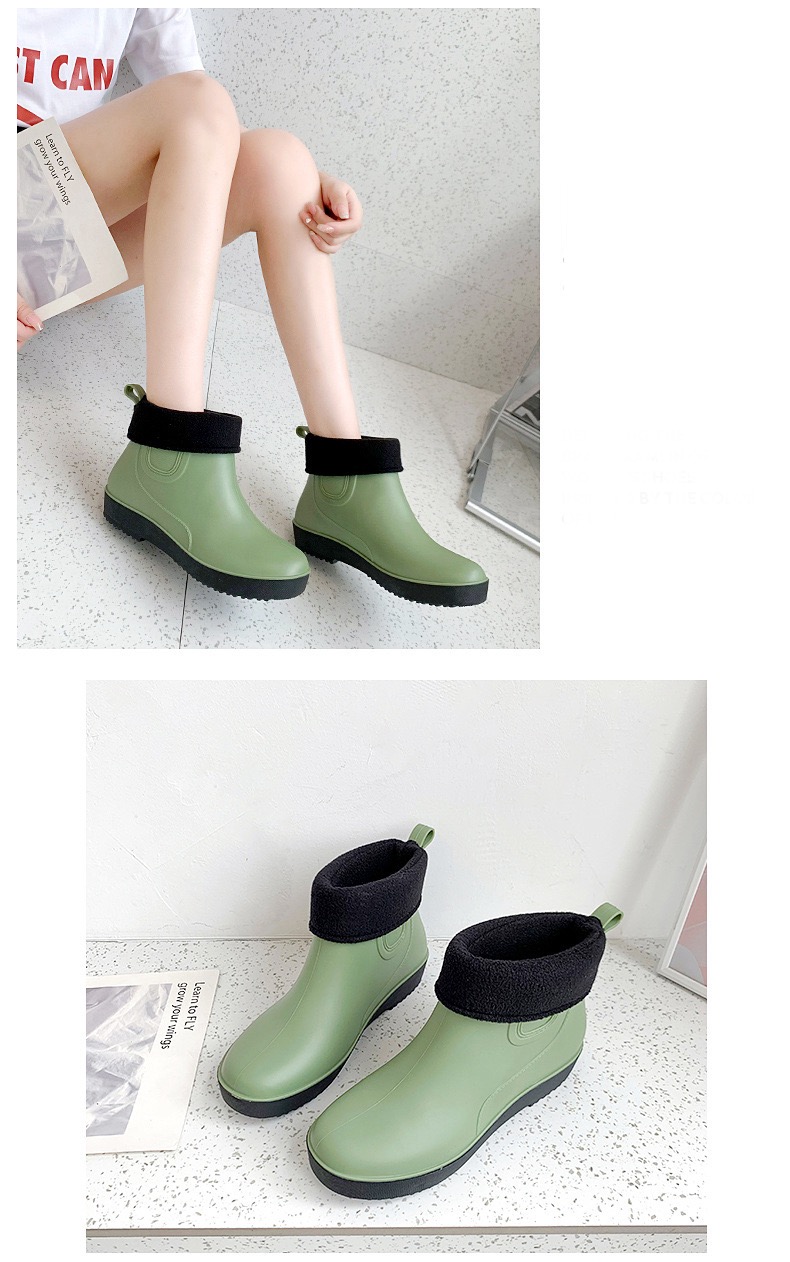 Rain Boots  Women’s Warm Outdoor Booties Fashion Winter Shoes Waterproof Working Slip-on Rubber womens Ankle-Boots for Woman in green
