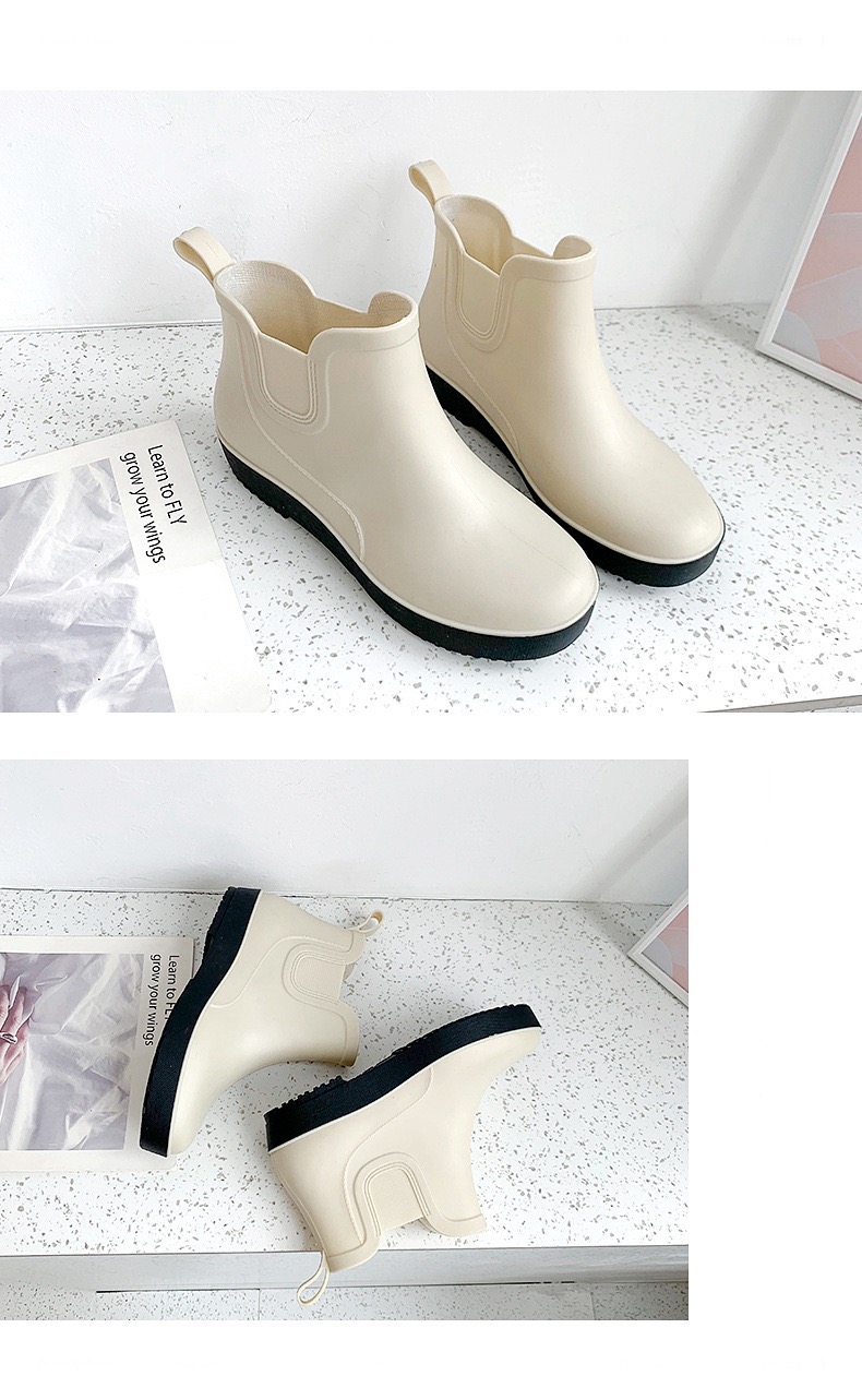 Rain Boots  Women’s Warm Outdoor Booties Fashion Winter Shoes Waterproof Working Slip-on Rubber womens Ankle-Boots for Woman in Beige