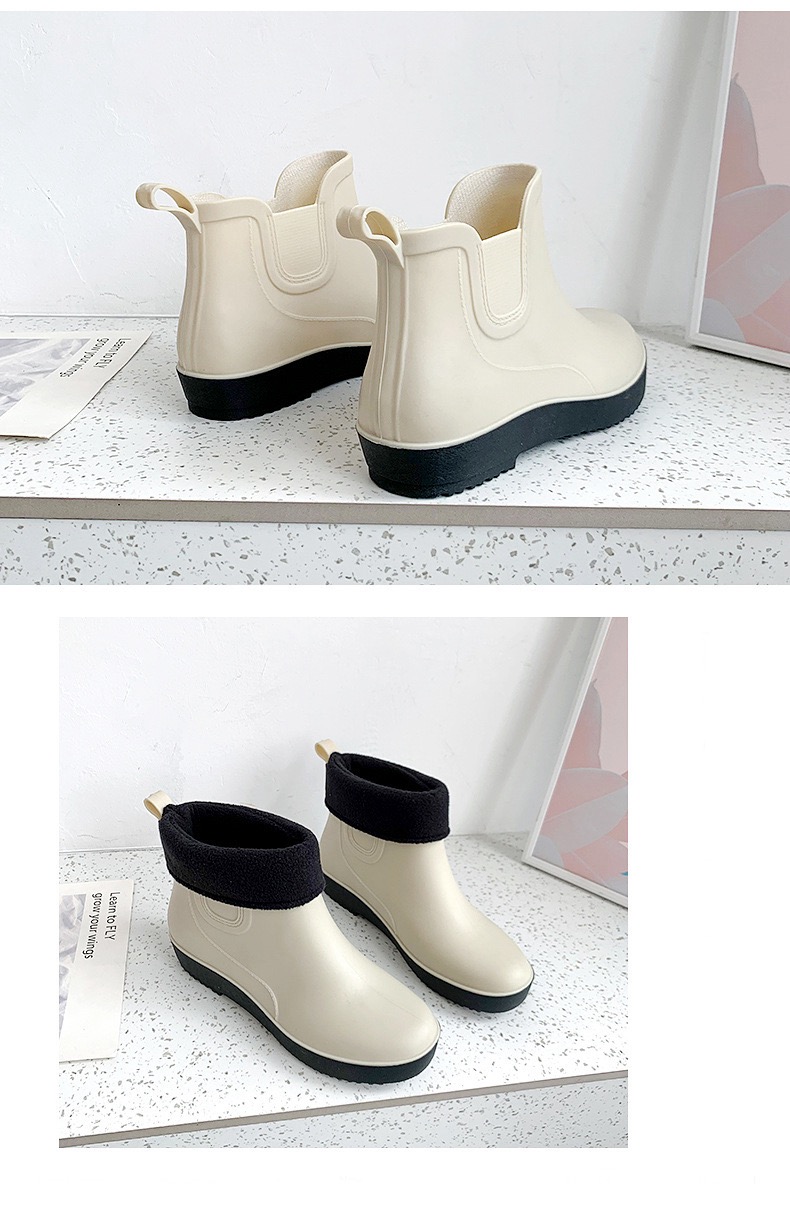 Rain Boots  Women’s Warm Outdoor Booties Fashion Winter Shoes Waterproof Working Slip-on Rubber womens Ankle-Boots for Woman in Beige