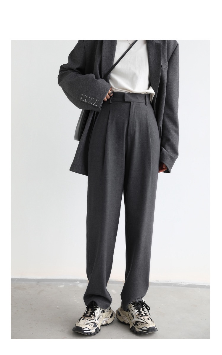 Twill Suit Pants  Women’s Simple Casual Wide Leg Straight Floor Office Ladies Female Plus size womens Trousers Workwear for Woman in Gray grey