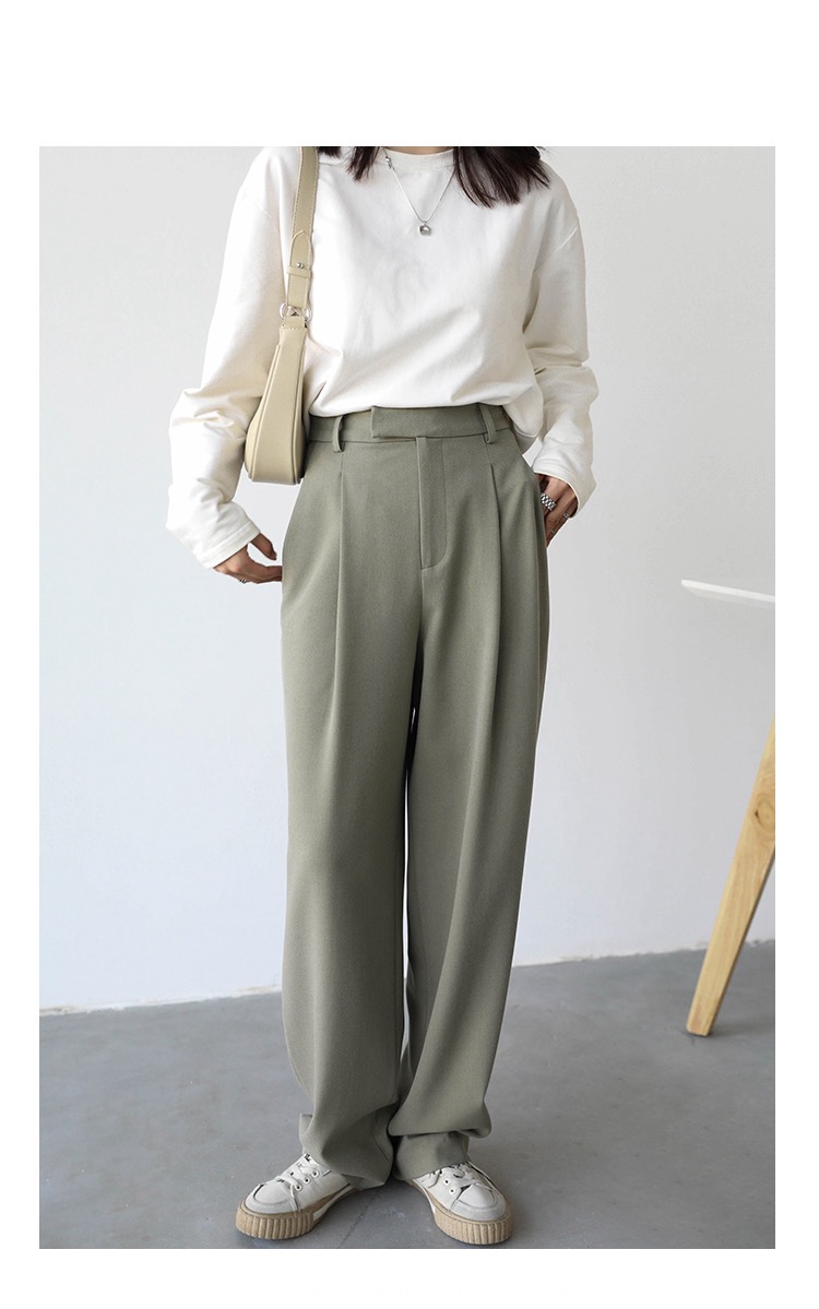Twill Suit Pants  Women’s Simple Casual Wide Leg Straight Floor Office Ladies Female Plus size womens Trousers Workwear for Woman in Green