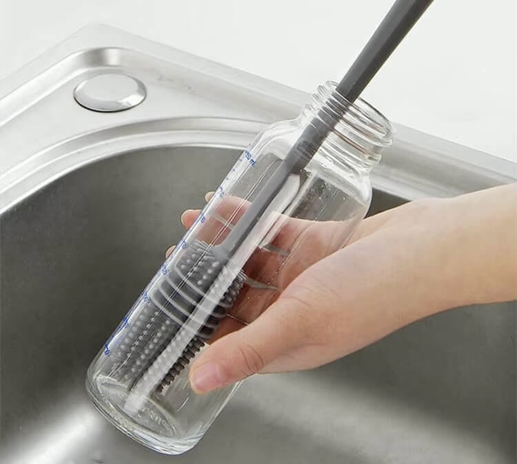 Silicone Cup Milk Bottle Long Handle Water Bottles Cleaner Glass Cup Cleaning Brushes Kitchen Baby Cleaning Tools in Gray grey