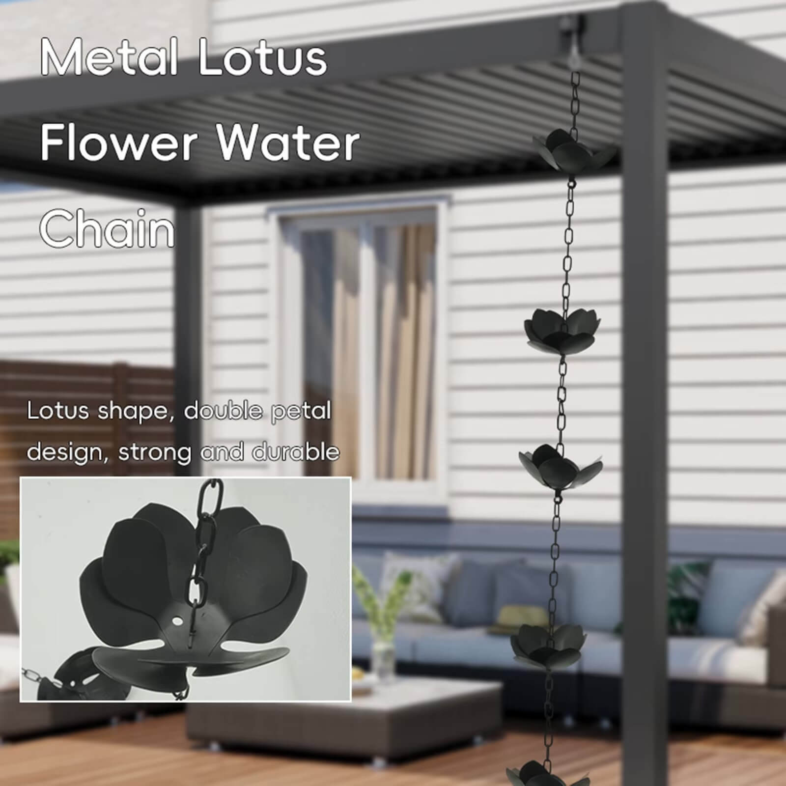 Lotus leaf design Rain catcher Chain Home Display Garden Decor Downspout for Sheds Awnings Yard Rainwater Chains in black