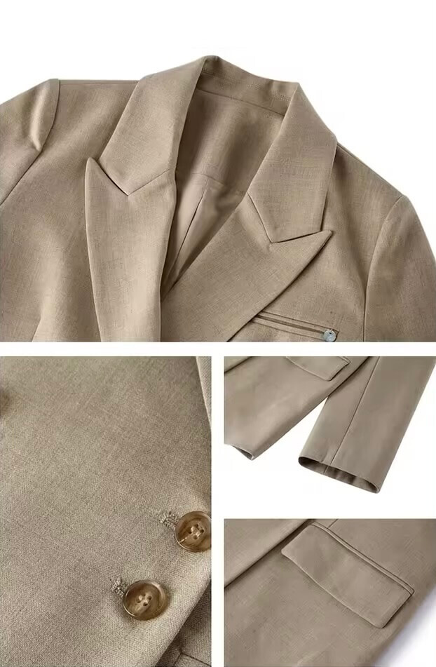 Women&rsquo;s woman womens petite-, tall-, plus-, size Tailored Coat For Office WFH workwear Ladies Spring Summer holiday getaway vacation Notched Double Breasted Long sleeves Jacket Casual Business Jackets in Khaki Outerwear