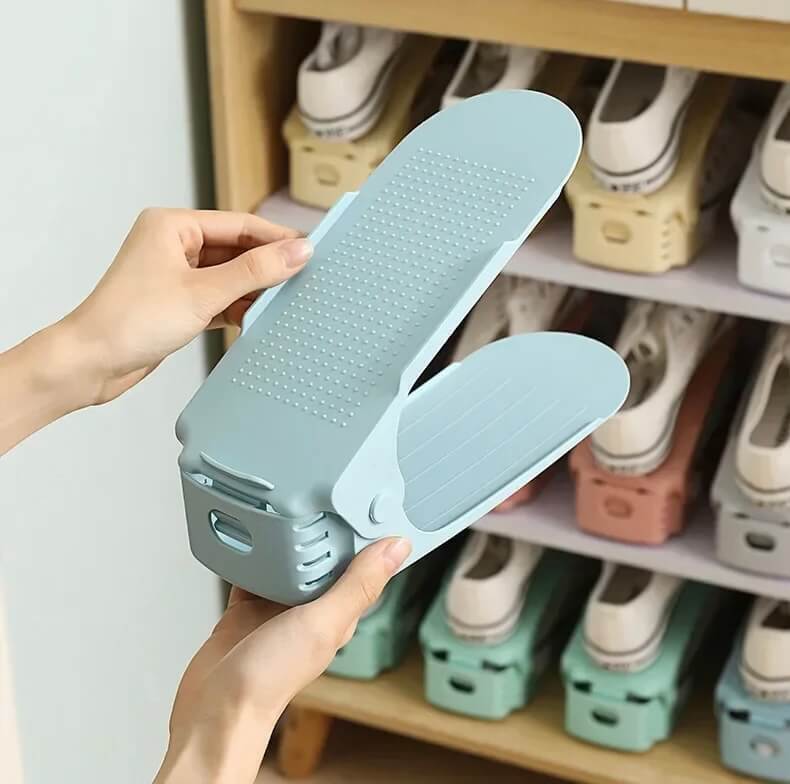 Entryway entrance hallway Bedroom 2Pcs Shoe Stacker  2-Piece Adjustable Shoe Slots Organizer Shoes Slots Space Saver Double Deck Rack Holders for Closet Organization in Green, Blue, Black, Pink, Gray, White