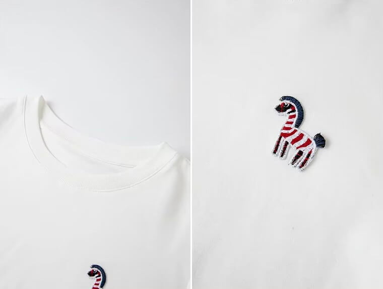 Women&rsquo;s woman womens petite-, tall-, plus-, size Long Sleeves crewneck round O-Neck Graphic Spring Summer Autumn holiday vacation getaway Cute Pony Embroidered Top Basic Tee Casual T-shirts Clothes in white, with multi rainbow accent