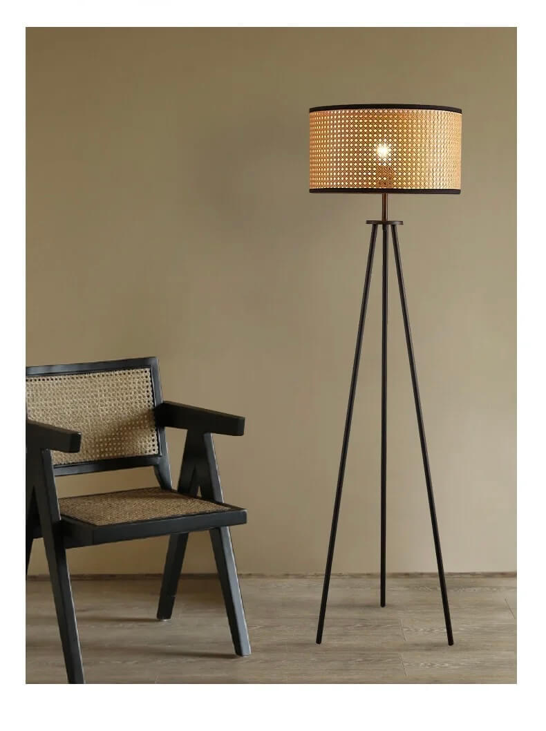 Retro Scandinavian Tripod LED Floor Lamps Remote Dimmable Living Room Study Bedroom Bedside Standing Lights Home Decor lighting in black brown Norway Scandinavia Norwegian Nordic wicker style furniture