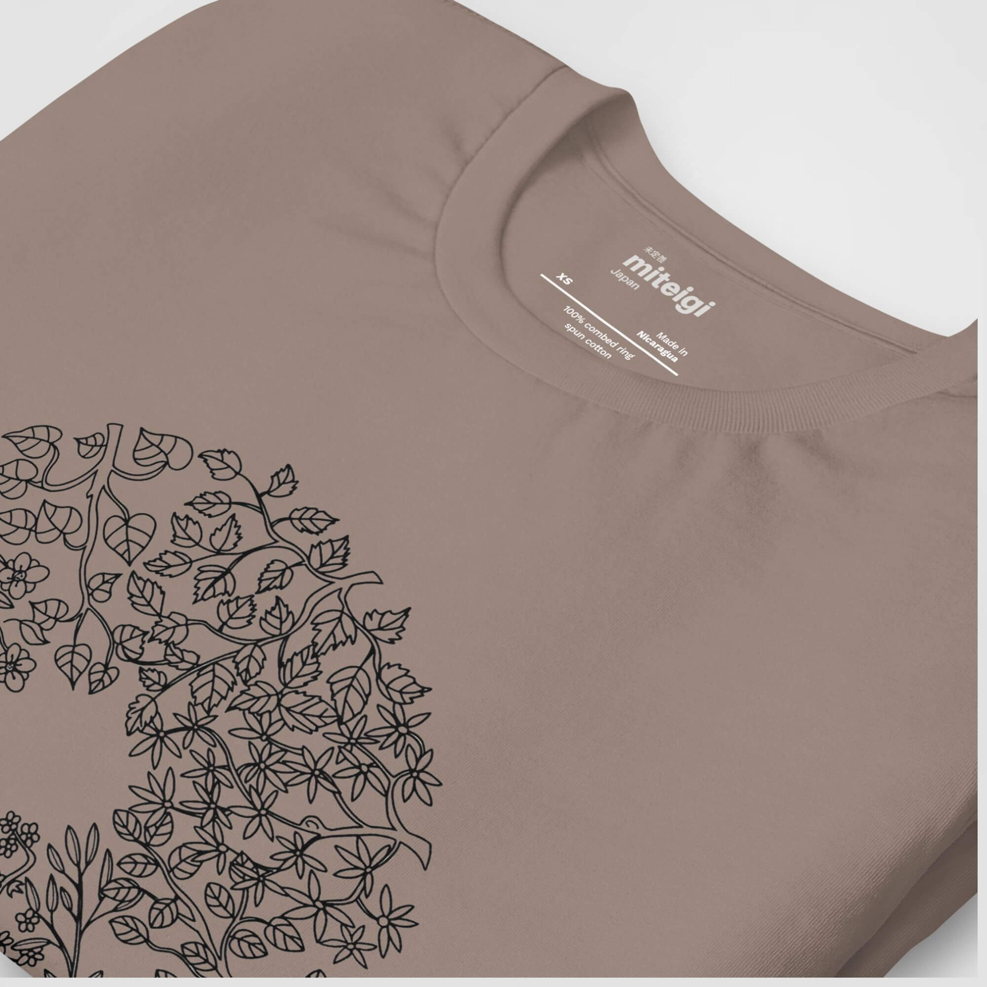 Floral Graphic T-Shirt    Genderful Women’s Short Sleeves o-neck leaf wreath Casual Solid Color womens crew neck round Tops T-Shirts for petite-, tall-, plus-, size woman tees in pebble brown with black ink flowers leaves design 