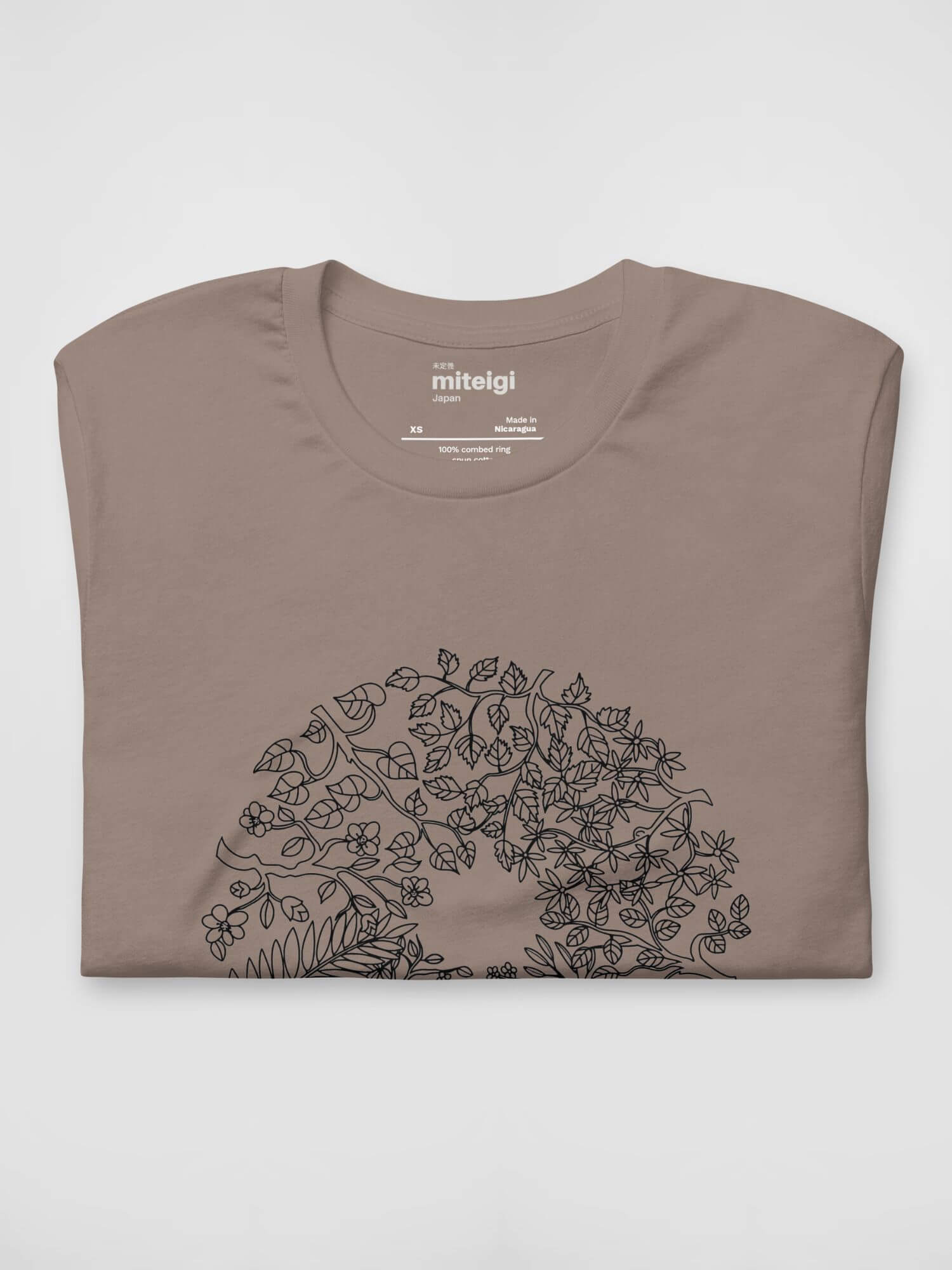 Floral Graphic T-Shirt    Genderful Women’s Short Sleeves o-neck leaf wreath Casual Solid Color womens crew neck round Tops T-Shirts for petite-, tall-, plus-, size woman tees in pebble brown with black ink flowers leaves design 