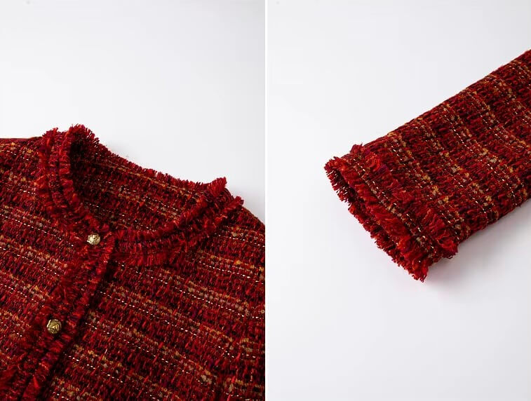 Women&rsquo;s woman womens petite-, tall-, plus-, size Long Sleeves Fashion Short cropped Tweed Jacket Spring Summer Autumn Parisian French look Elegant Chick Long Sleeve Outerwear Ladies Short Coats Clothing Clothes in wild vivid red