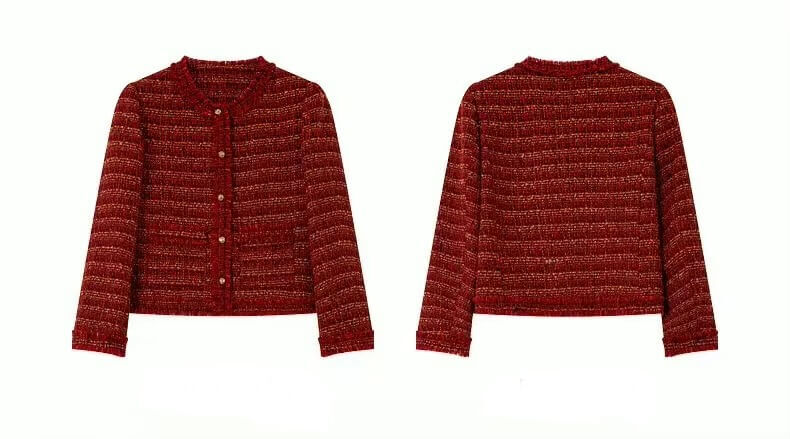 Women&rsquo;s woman womens petite-, tall-, plus-, size Long Sleeves Fashion Short cropped Tweed Jacket Spring Summer Autumn Parisian French look Elegant Chick Long Sleeve Outerwear Ladies Short Coats Clothing Clothes in wild vivid red