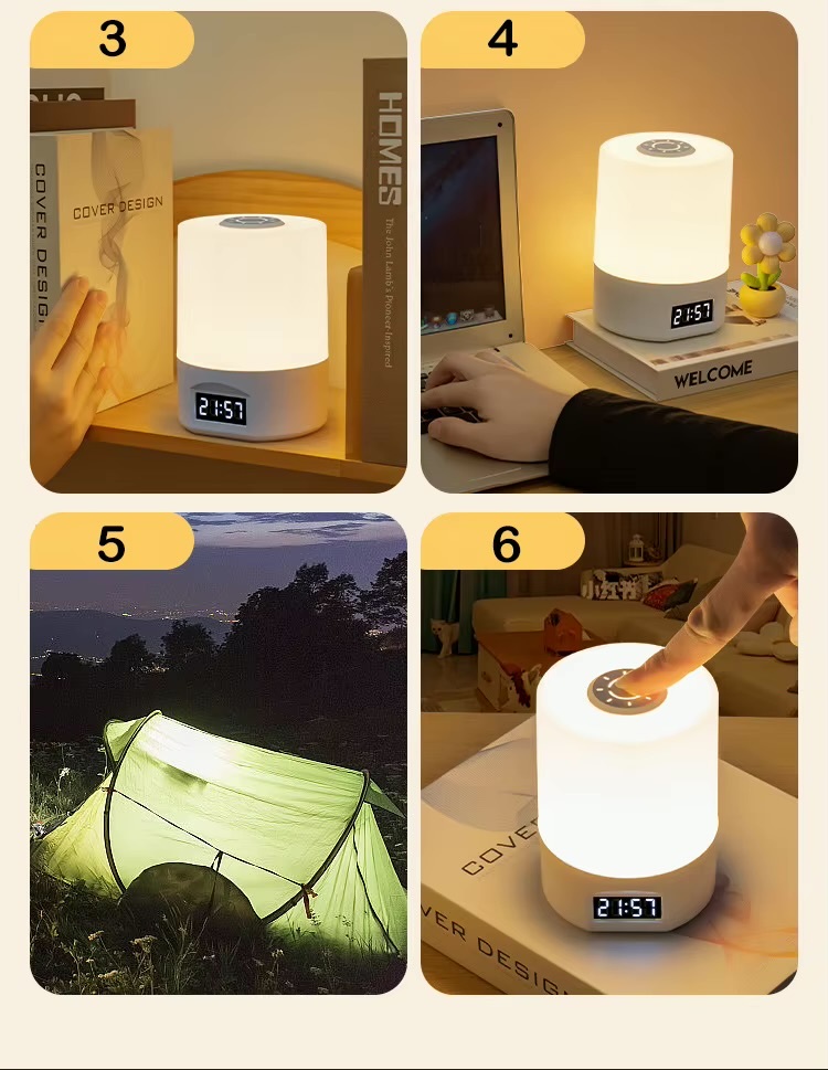 Office home desktop bedside table lamp LED Night Light Dimmable Rechargeable Touch Switch Bedroom Living Room Office Warm Atmosphere Desk Lamps Soft Lights with clock Lighting in white
