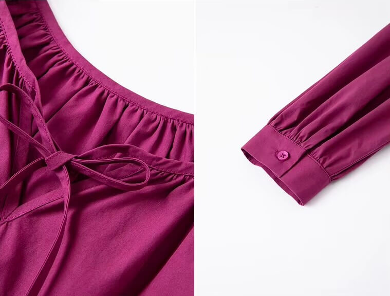 Women’s woman womens petite-, tall-, plus-, size 100%-Cotton Bohemia Boho Bohemian Spring Summer Autumn Long Sleeves Pure Cotton Loose boatneck v-neck Shirts Lace Splicing Hollow Out Hem Ladies bow tie-up Tops Blouses in burgundy grape wine-red