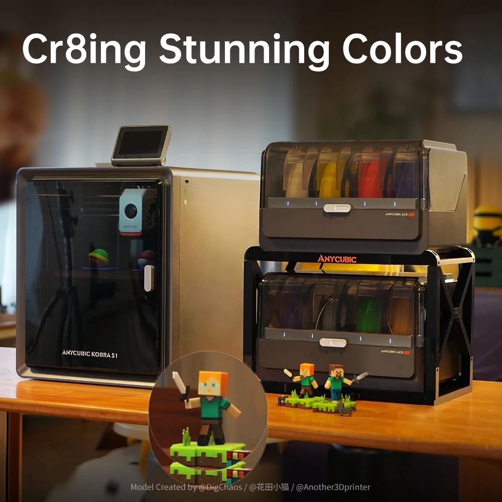 Anycubic Kobra S1 Combo Multi-Color 3D Printer Max Speed 600mm/s Core XY Stable Structure High Precision 3D Printers in Gray grey