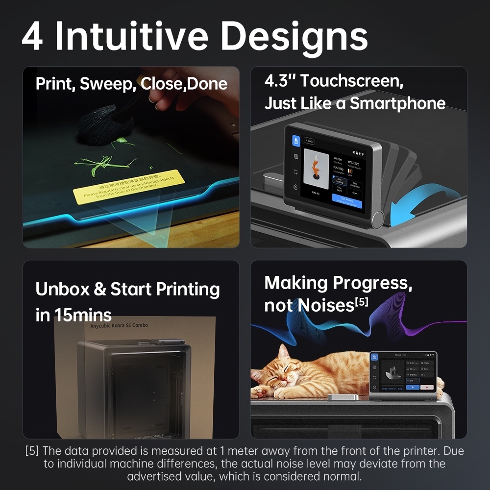 Anycubic Kobra S1 Combo Multi-Color 3D Printer Max Speed 600mm/s Core XY Stable Structure High Precision 3D Printers in Gray grey