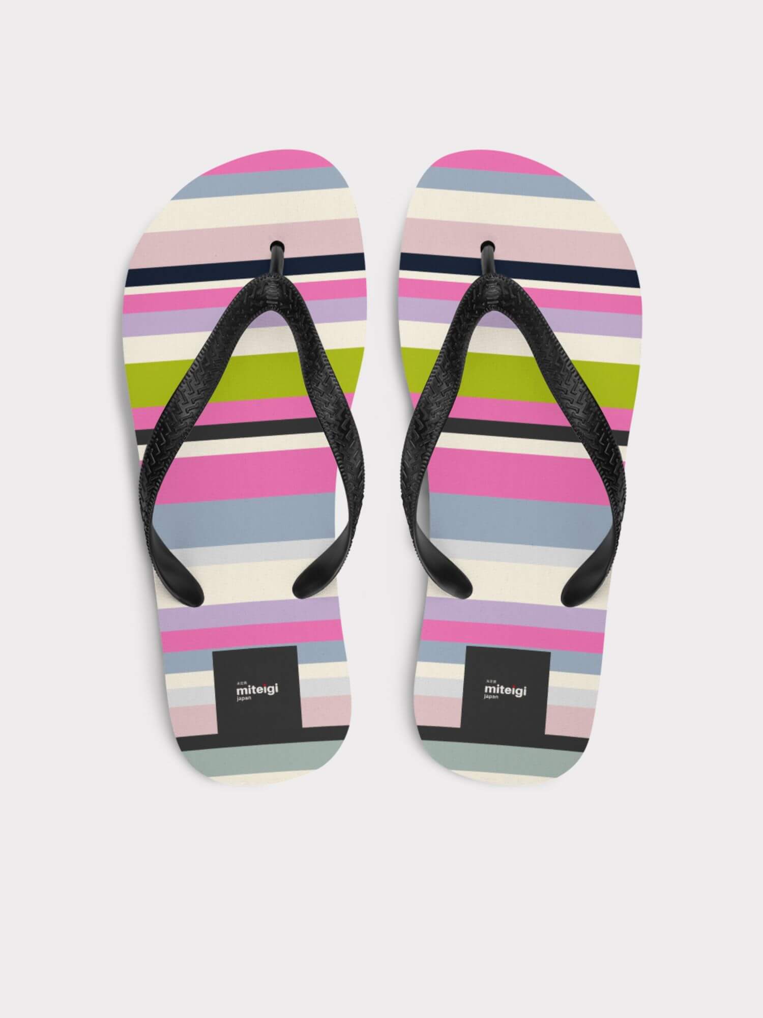 Pastelle Stripe Flip-Flops   Unisex anywear  Men’s Women’s miteigi designed vacation slippers for Man Woman in multi color stripes pattern Holiday getaway mens womens slippers party beachwear footwear