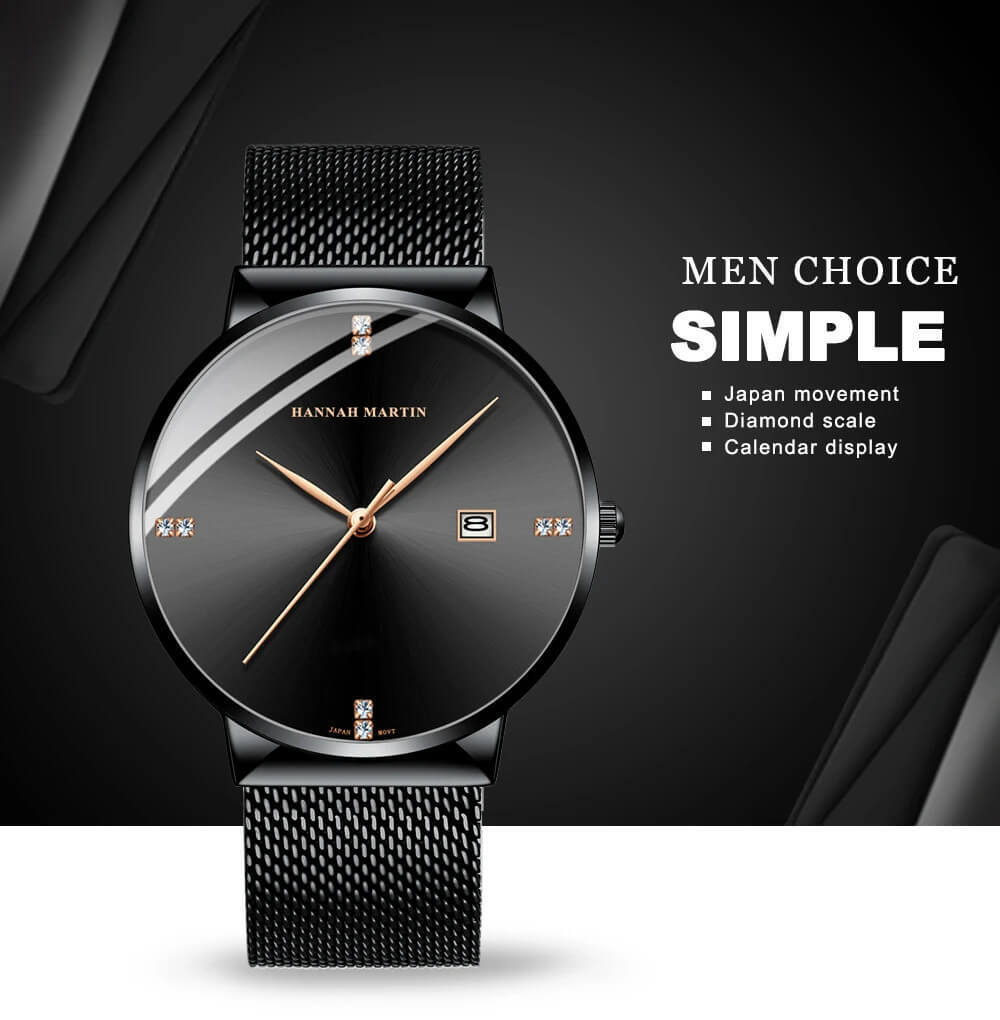 Japanese Original Quartz Movement Luxury Rhinestone 40mm Blue Black Business Style Casual Fashion Stainless Steel Watches in Blue, with black, Black, with golden lettering, Black, with white lettering, Silver face colors