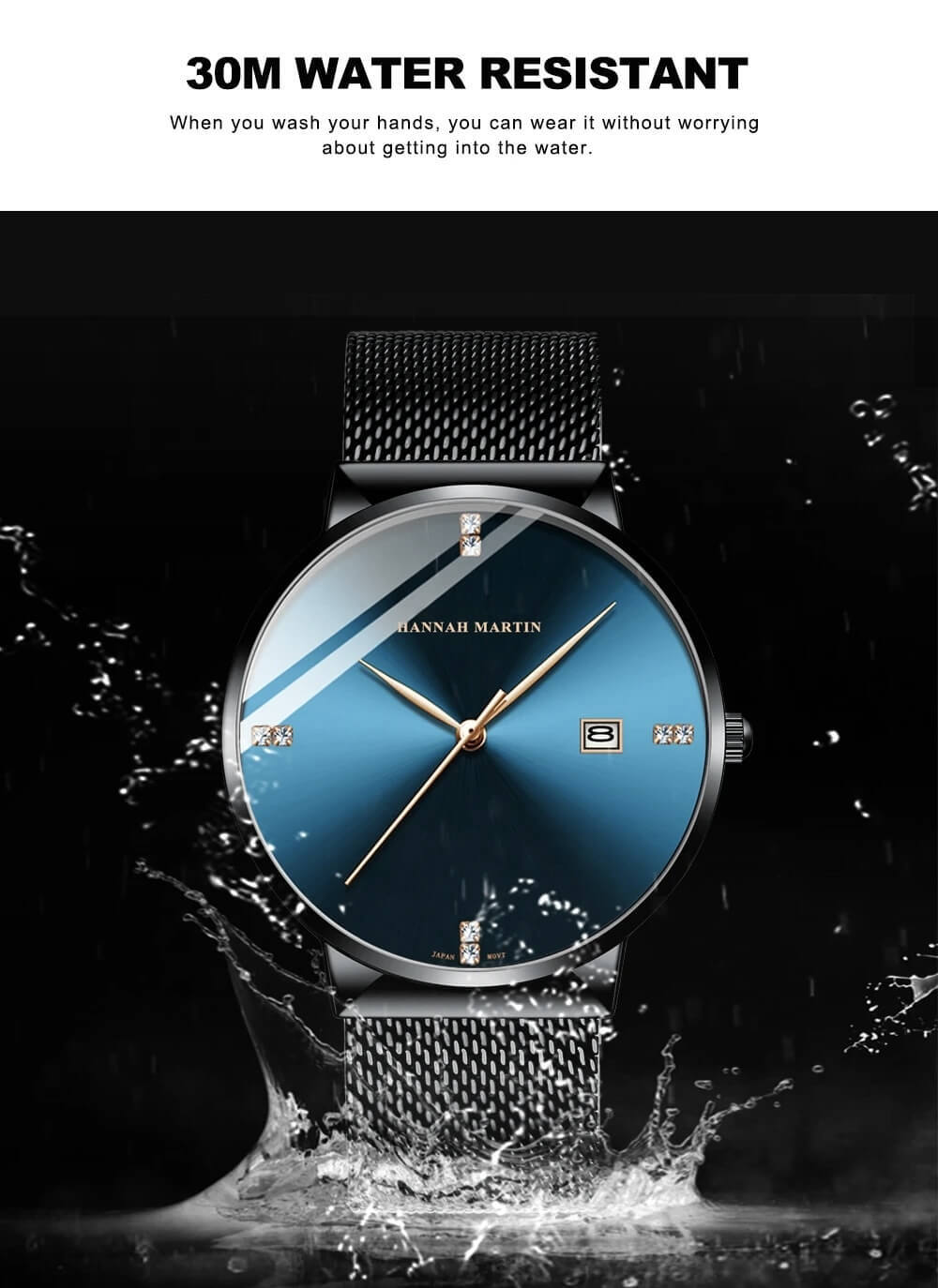 Japanese Original Quartz Movement Luxury Rhinestone 40mm Blue Black Business Style Casual Fashion Stainless Steel Watches in Blue, with black, Black, with golden lettering, Black, with white lettering, Silver face colors