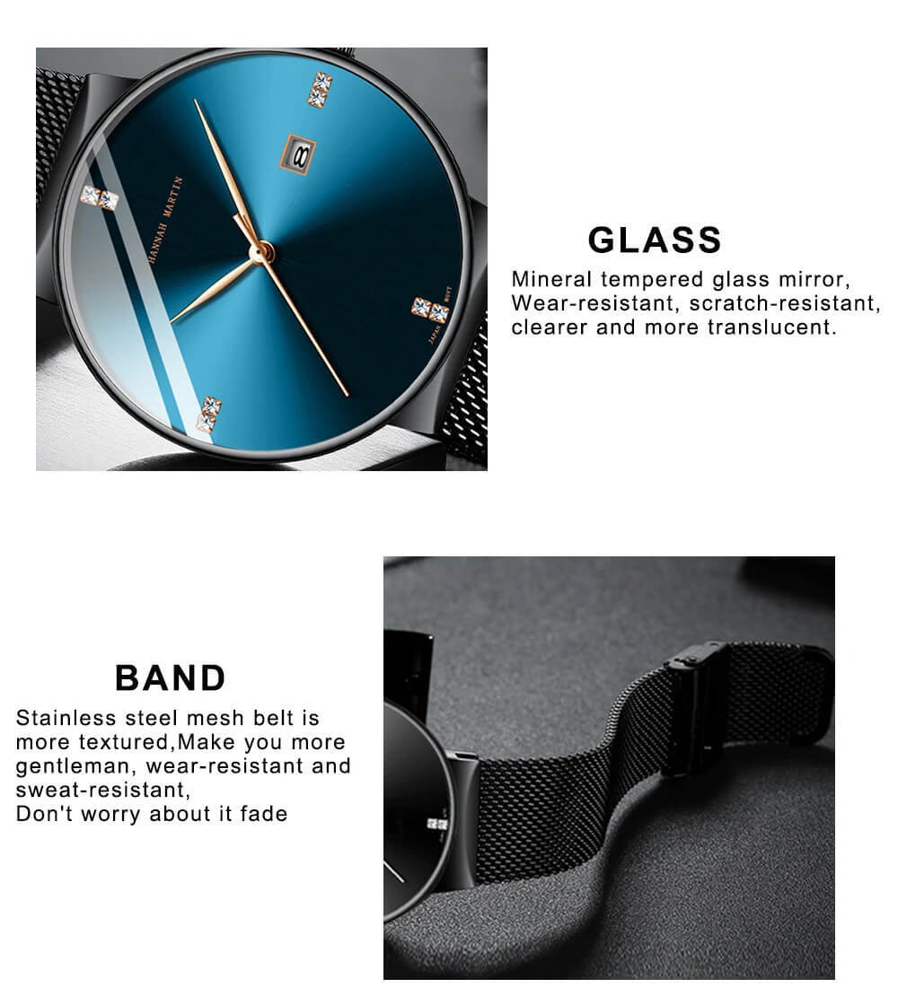 Japanese Original Quartz Movement Luxury Rhinestone 40mm Blue Black Business Style Casual Fashion Stainless Steel Watches in Blue, with black, Black, with golden lettering, Black, with white lettering, Silver face colors