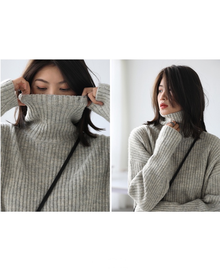Turtleneck Sweater light gray  Women's Solid Pullover High Neck Bottomed Woman Jerseys ribbed Winter Autumn Plus size Sweaters for Woman in grey