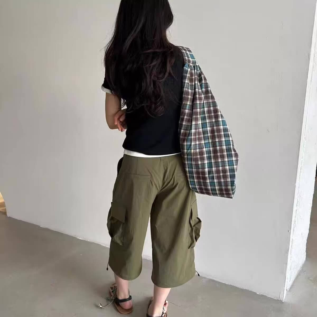 Men's Women’s Unisex Jacquard blue plaid one-shoulder messenger bag for man woman in plaid checkered blue, green brown Genflex travel fashion casual bag large-capacity travel sports Gender neutral storage Saddle bags 