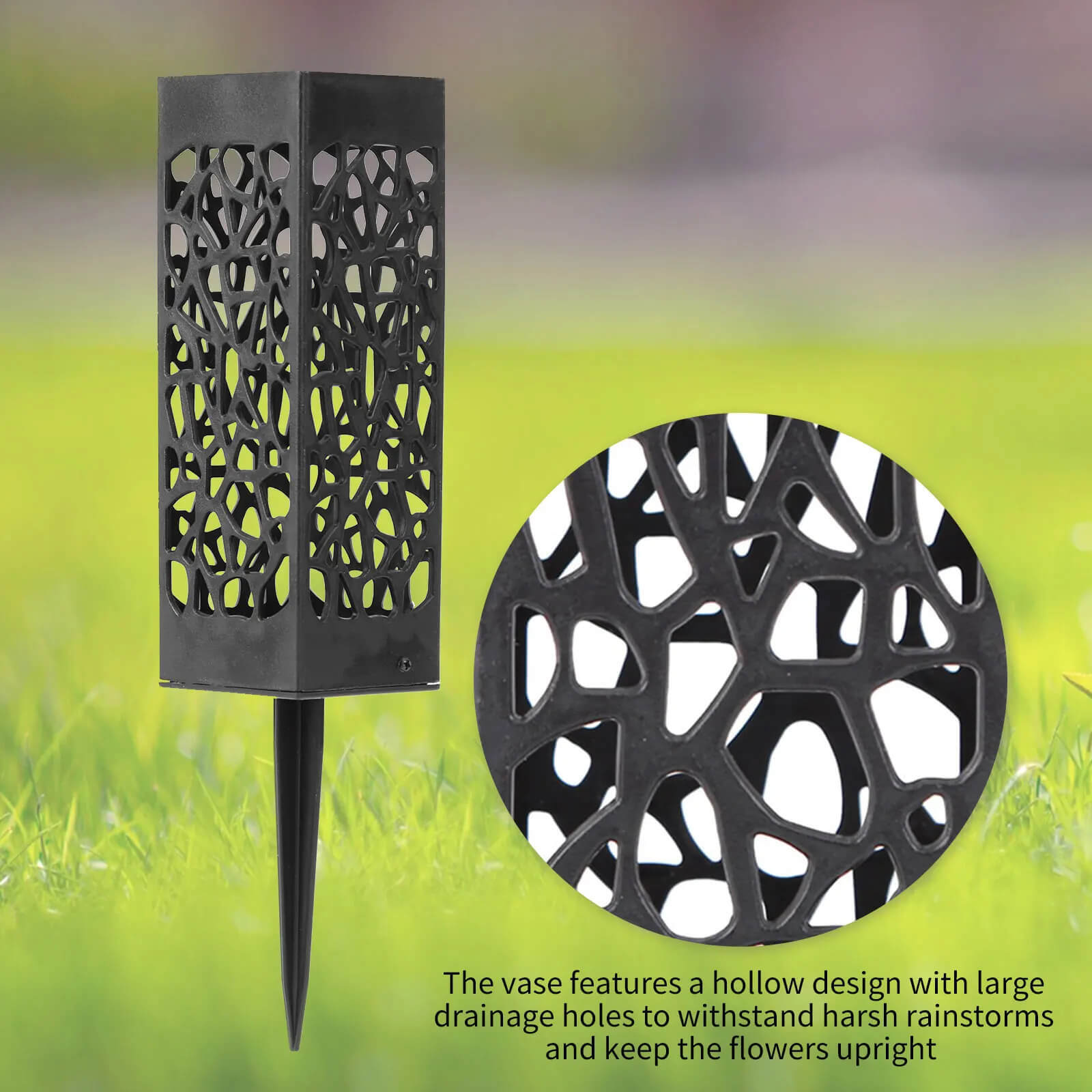 Garden Outdoor Cemetery Memorial  Gravestone Floral Flowers Implement Grave Cone Vases Accessories for Grave Outdoor Ground Flower Markers in black