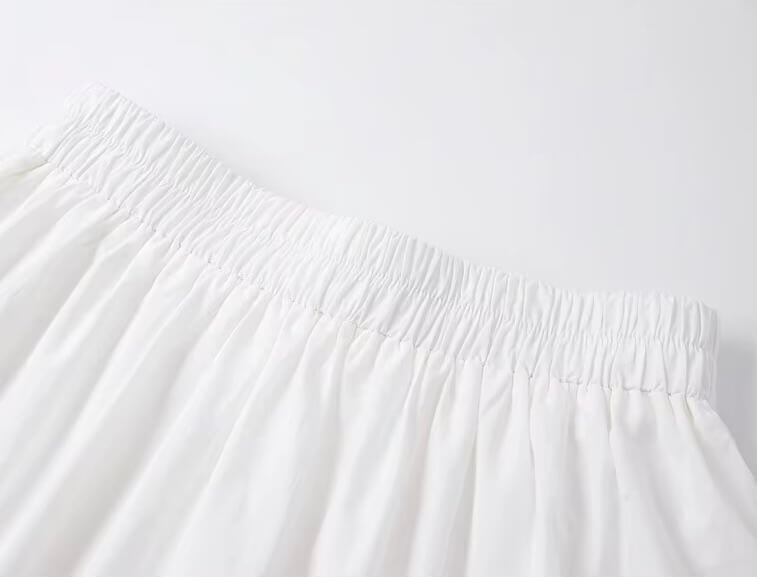 Women’s woman womens Bohemian Boho petite-, tall-, plus-, size Spring Summer Elegant Vacation holiday getaway Lace Trim Tiered Design Sense Casual Umbrella elasticated high rise waistline irregular hem A-Line ankle-length Midi Skirts in white