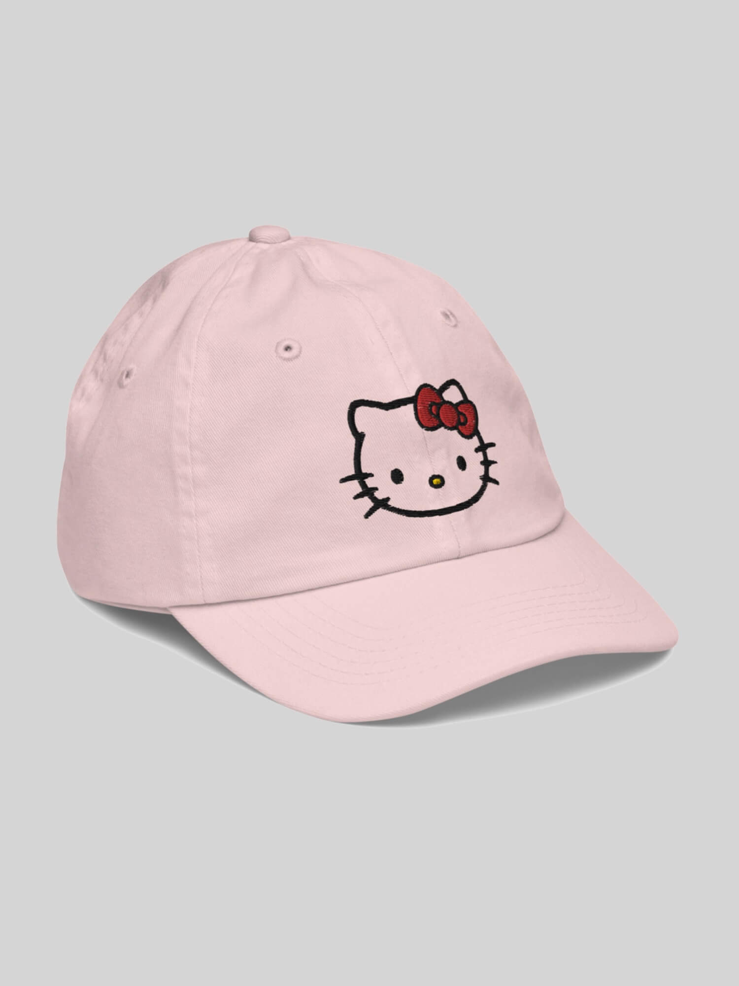 Kids Kitty Baseball Hat    Genderful unisex anywear boys girls Hello Kitty face profile 100% cotton embroidered caps in white with cartoon design Boy Girl Low profile embroidery Children’s valucap hats in pink