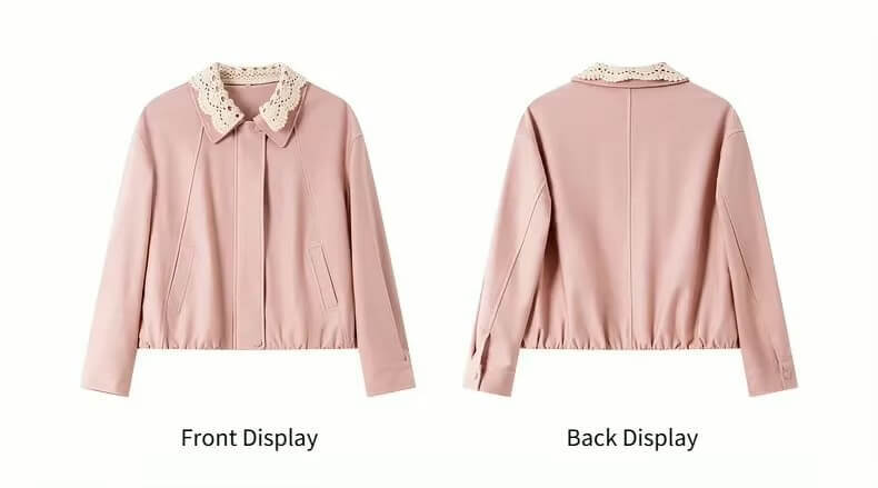 Women&rsquo;s woman womens petite-, tall-, plus-, size rose Pink Short Jacket Spring Summer Fall French look Style vacation holiday getaway Removable Turn-down lolita Lace Collar Zip Up Short Coats Ladies Outerwear jackets in pink with cream