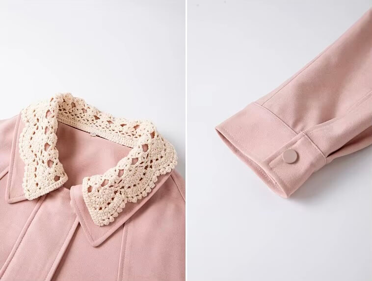 Women&rsquo;s woman womens petite-, tall-, plus-, size rose Pink Short Jacket Spring Summer Fall French look Style vacation holiday getaway Removable Turn-down lolita Lace Collar Zip Up Short Coats Ladies Outerwear jackets in pink with cream